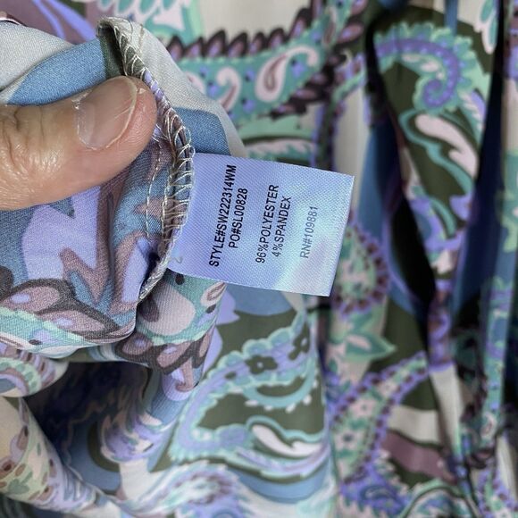 Sunny Leigh Top Blouse 2X Satin Paisley Floral Multicolor Long Sleeve Feminine - Picture 8 of 8